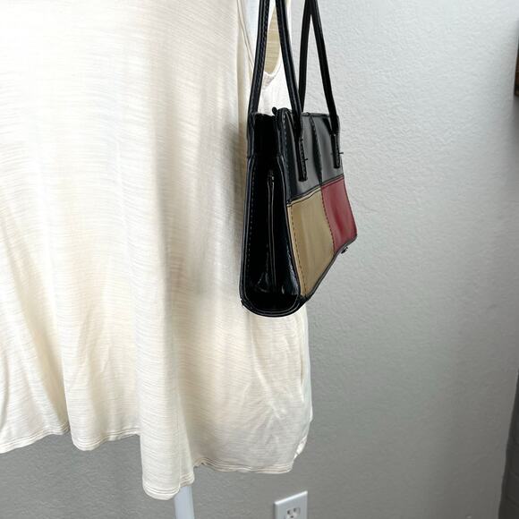 Colorblock Black Red Tan Faux Leather Shoulder Bag Handbag Purse Small - Picture 4 of 14